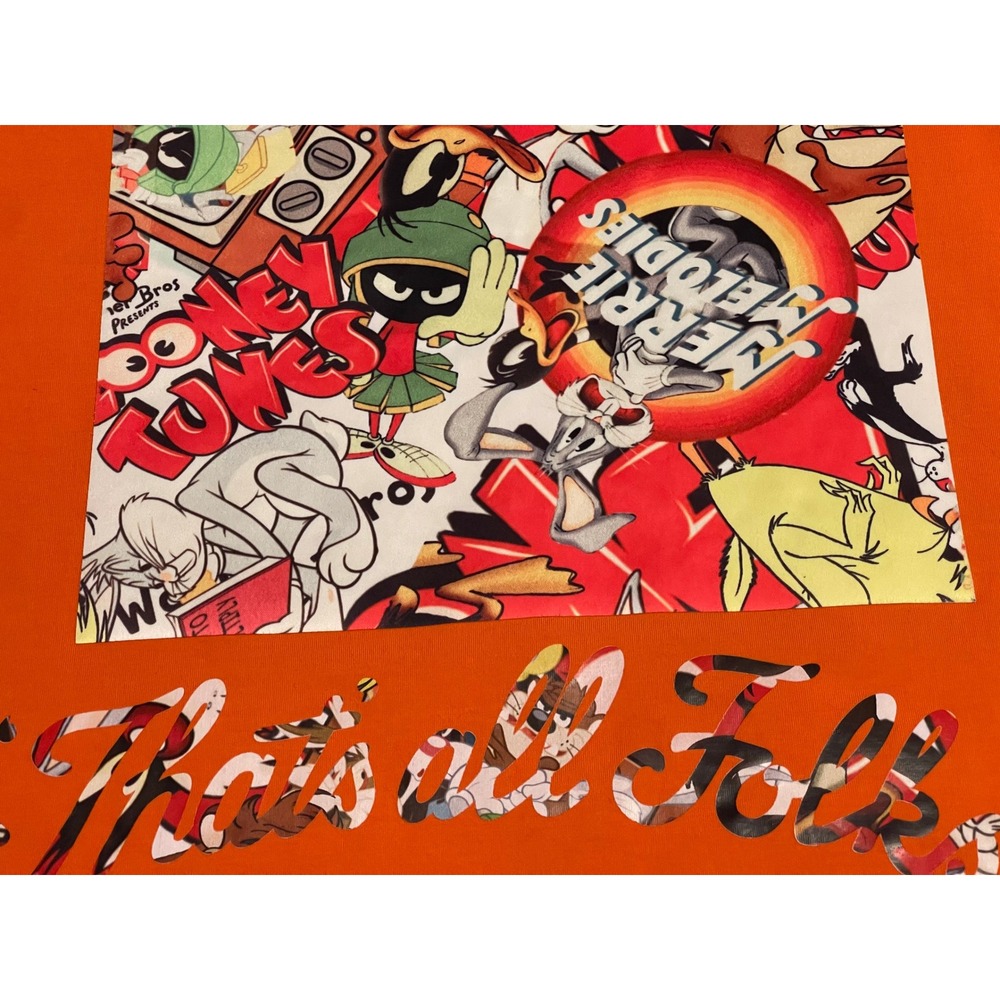 00758 Looney Tunes Orange Graphic T Shirt Bugs Bunny Marvin The Martian Mens L - Picture 7 of 12